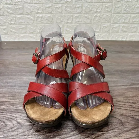 Dansko Frida Slingback Sandal WMNS 10.5 Red Leather Wedge Heel Open Toe Strappy