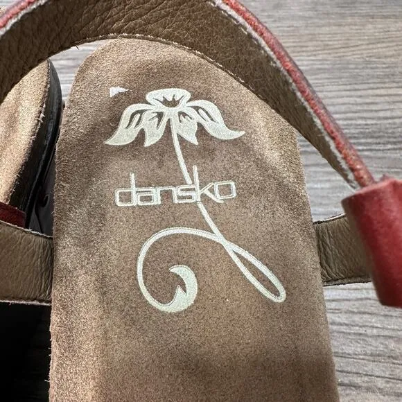 Dansko Frida Slingback Sandal WMNS 10.5 Red Leather Wedge Heel Open Toe Strappy