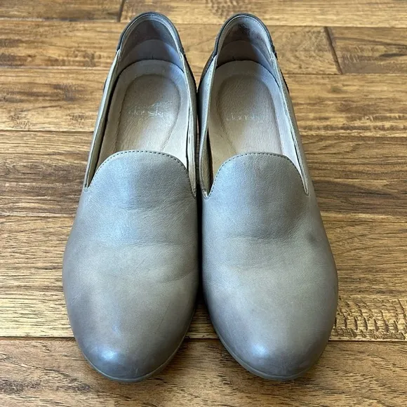 Dansko Preston Block Heel Loafers Stone Leather Size 37
