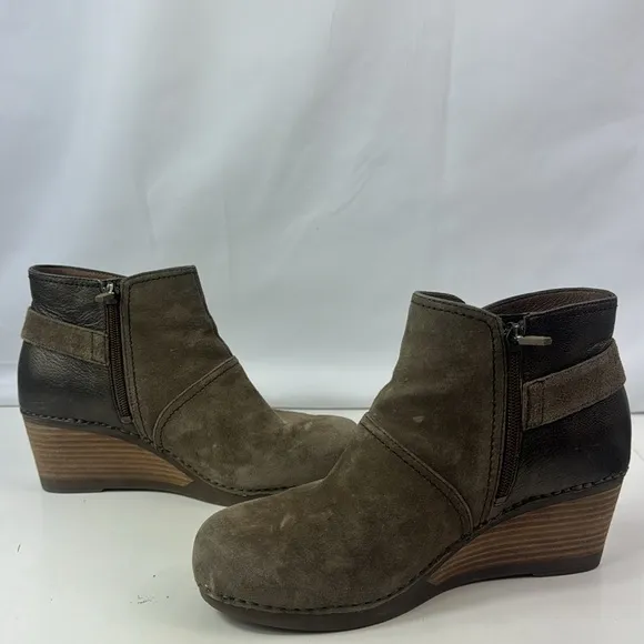 Dansko Shirley Grey/Brown Leather Wedge Women’s Ankle Boots