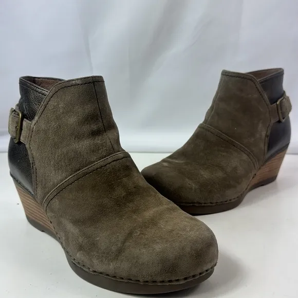 Dansko Shirley Grey/Brown Leather Wedge Women’s Ankle Boots