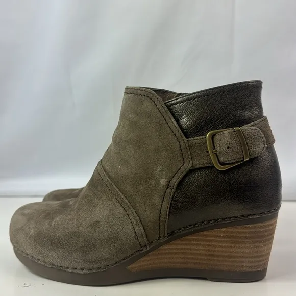 Dansko Shirley Grey/Brown Leather Wedge Women’s Ankle Boots