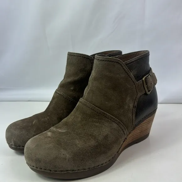 Dansko Shirley Grey/Brown Leather Wedge Women’s Ankle Boots