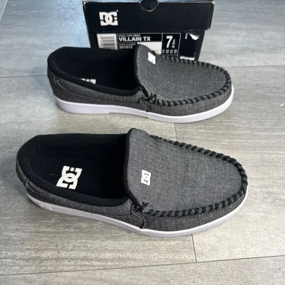 DC Shoes Men's Villain TX SE Black Gray Slip-On Sneaker Shoes Loafers Size 7.5