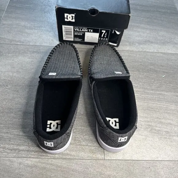 DC Shoes Men's Villain TX SE Black Gray Slip-On Sneaker Shoes Loafers Size 7.5