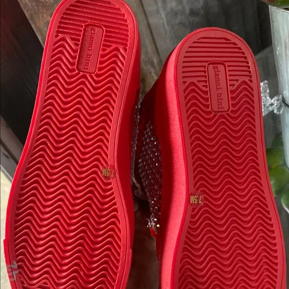 Delta Sigma Theta Red Studded High-Top Sneakers with custom charms