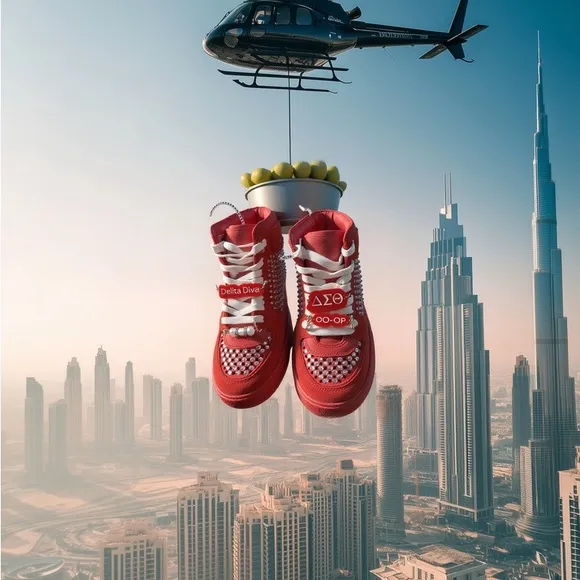 Delta Sigma Theta Red Studded High-Top Sneakers with custom charms