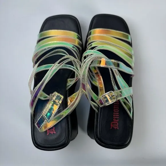 Demonia Holographic Rainbow Platform Sandals Size 10 Y2K Club Kid Cyberpunk Goth