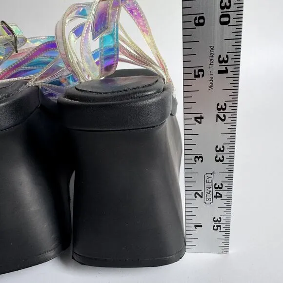 Demonia Holographic Rainbow Platform Sandals Size 10 Y2K Club Kid Cyberpunk Goth