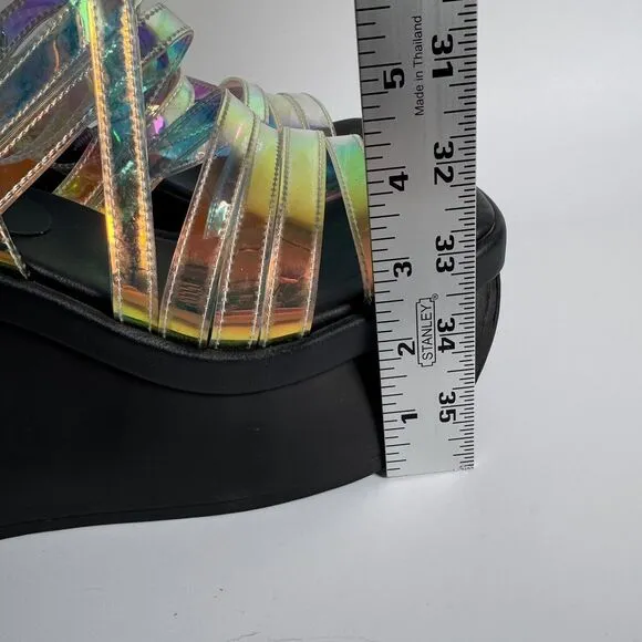 Demonia Holographic Rainbow Platform Sandals Size 10 Y2K Club Kid Cyberpunk Goth