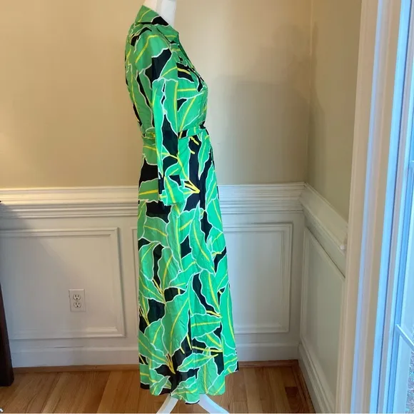 DIANE VON FURSTENBERG DVF Clarem Green Leaf Tropical Print Midi/Maxi Wrap Dress