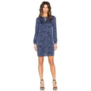Diane von Furstenberg Meadow Floral Print Silk Dress Daisy Buds Tiny Indigo