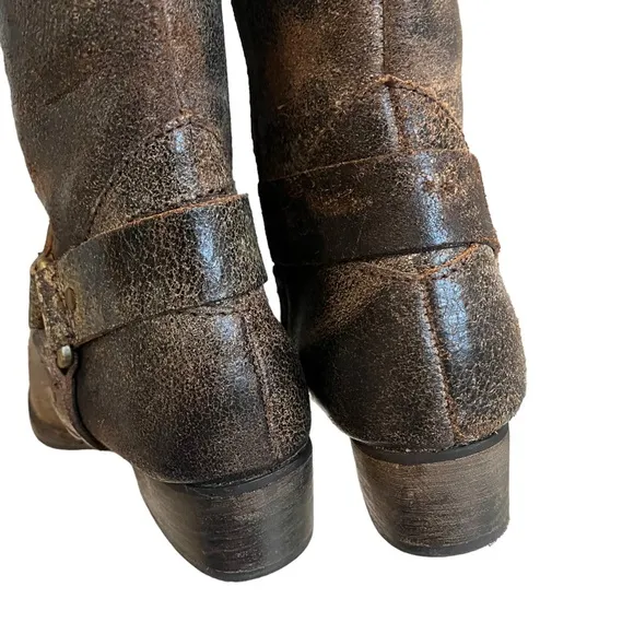 Diba True Brown Distressed Leather Flower Child Harness Riding Boots