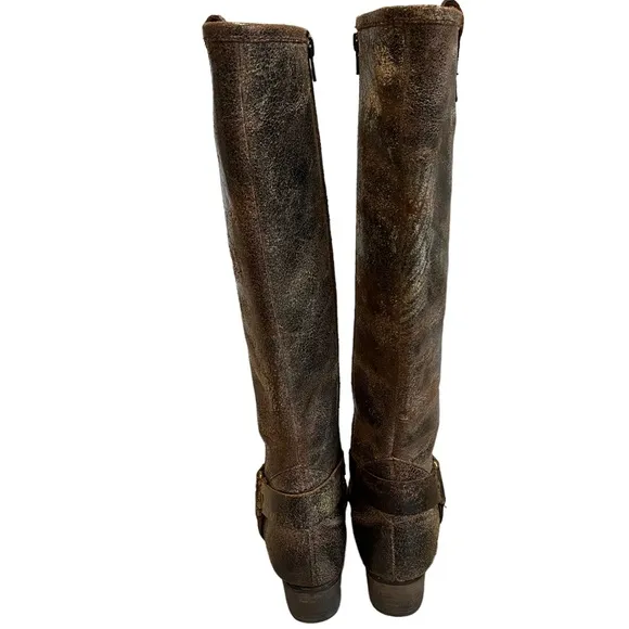 Diba True Brown Distressed Leather Flower Child Harness Riding Boots