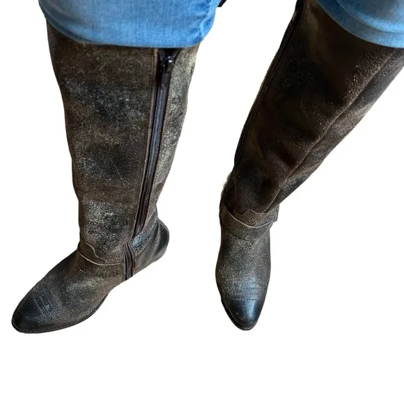 Diba True Brown Distressed Leather Flower Child Harness Riding Boots