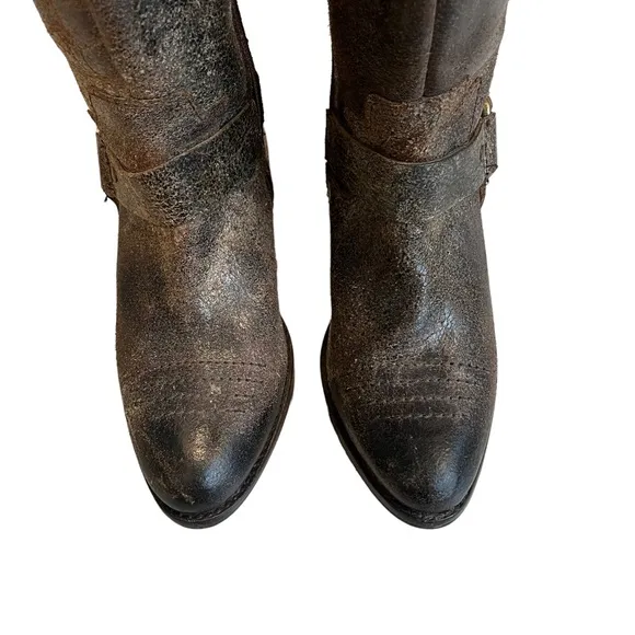 Diba True Brown Distressed Leather Flower Child Harness Riding Boots