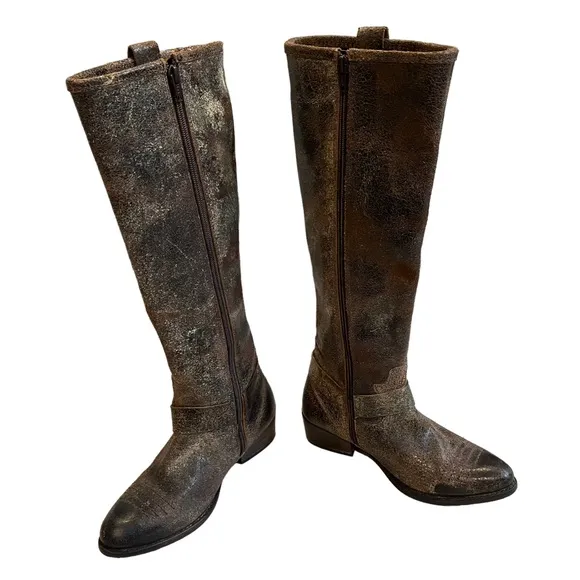 Diba True Brown Distressed Leather Flower Child Harness Riding Boots