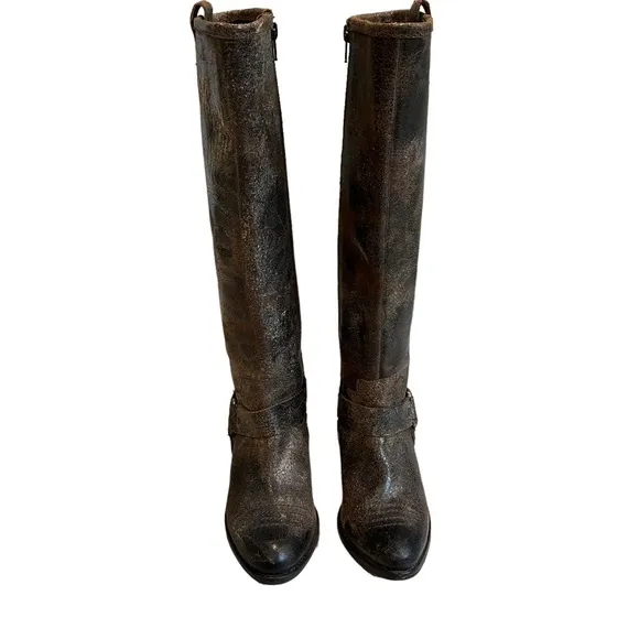 Diba True Brown Distressed Leather Flower Child Harness Riding Boots