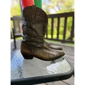 Dingo Vintage Cowboy Boots Exotic Leather Western Roper Brown Mens Size 12