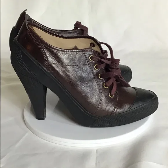 DKNY Women Vintage Leather High Heel Sneaker Heels Sz. 9 Brown Y2k