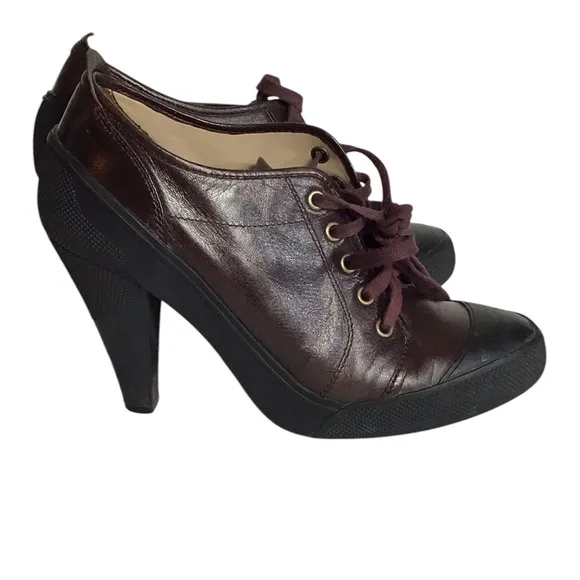 DKNY Women Vintage Leather High Heel Sneaker Heels Sz. 9 Brown Y2k