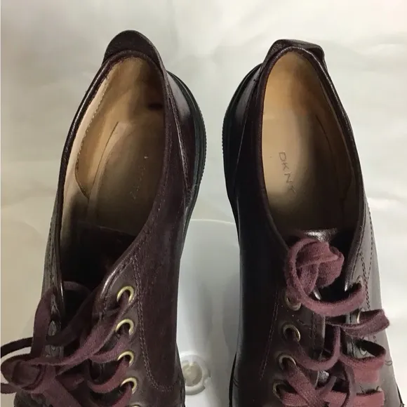 DKNY Women Vintage Leather High Heel Sneaker Heels Sz. 9 Brown Y2k