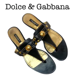 Dolce &amp; Gabbana Ciabatta Infradito Vitello Par Black Leather Sandals Size 38
