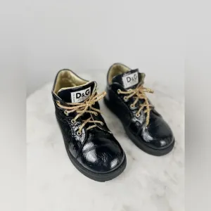 Dolce &amp; Gabbana Junior Girl’s Boots Patent Leather Black Gold Size