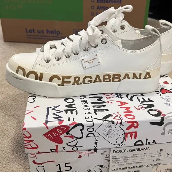 Dolce &amp; Gabbana White and Gold Sneakers