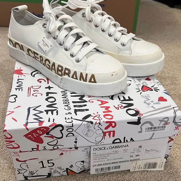 Dolce &amp; Gabbana White and Gold Sneakers