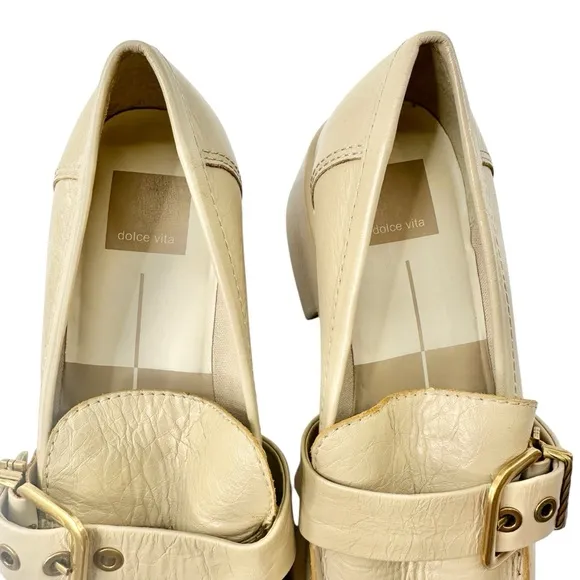 Dolce Vita Crinkle Patent leather yonder block heel loafers women’s 7.5 sesame