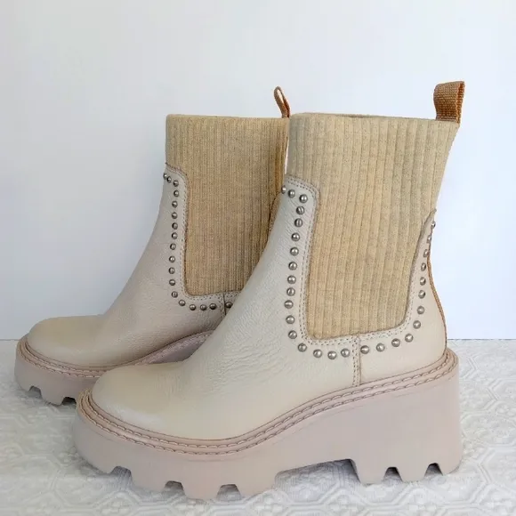 DOLCE VITA Hoven Stud H20 Women's Ivory Beige Leather Boots Size 5