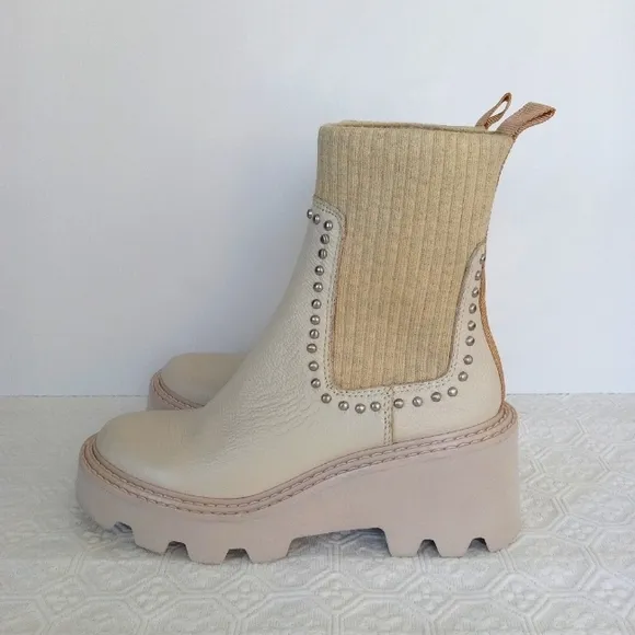 DOLCE VITA Hoven Stud H20 Women's Ivory Beige Leather Boots Size 5