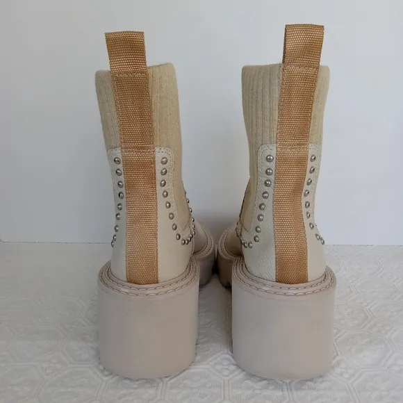 DOLCE VITA Hoven Stud H20 Women's Ivory Beige Leather Boots Size 5
