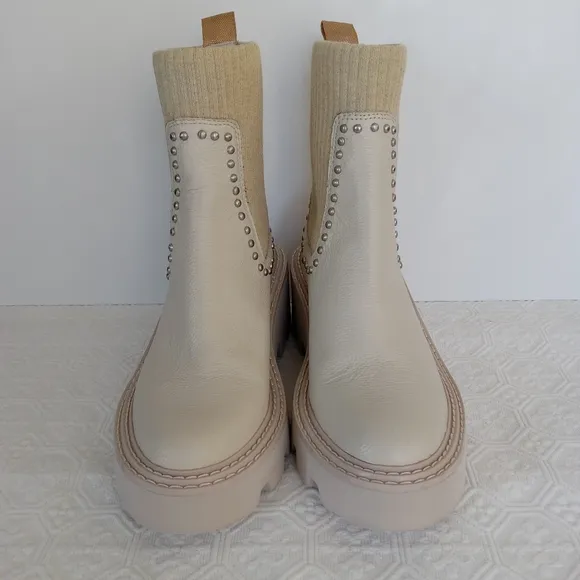 DOLCE VITA Hoven Stud H20 Women's Ivory Beige Leather Boots Size 5