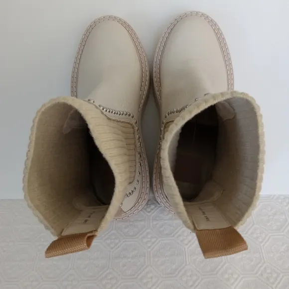 DOLCE VITA Hoven Stud H20 Women's Ivory Beige Leather Boots Size 5