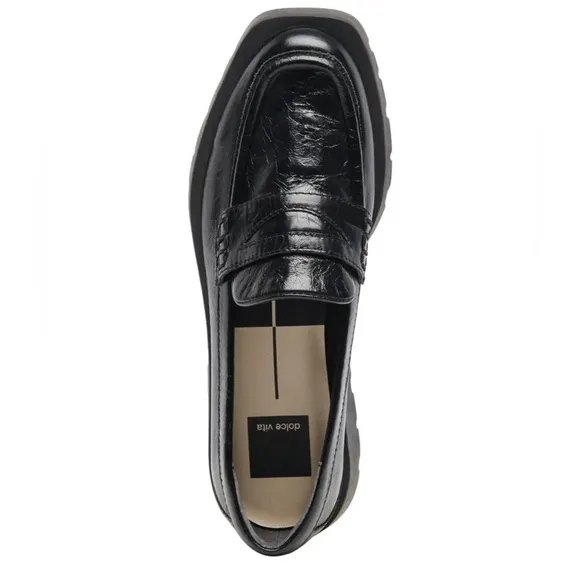 Dolce Vita Leather Lug Penny Loafers- Elias Onyx Crinkle Patent