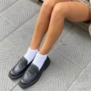 Dolce Vita Leather Lug Penny Loafers- Elias Onyx Crinkle Patent