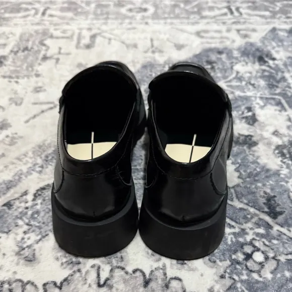 Dolce Vita Leather Lug Penny Loafers- Elias Onyx Crinkle Patent