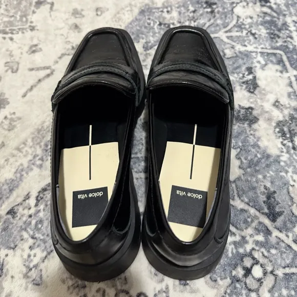 Dolce Vita Leather Lug Penny Loafers- Elias Onyx Crinkle Patent