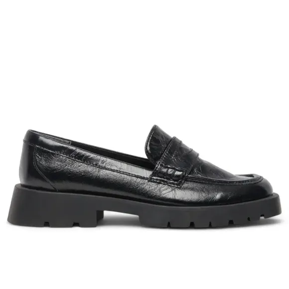 Dolce Vita Leather Lug Penny Loafers- Elias Onyx Crinkle Patent