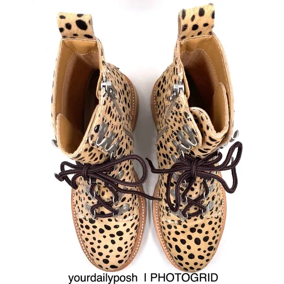 Dolce Vita leopard print calf hair leather lace up Whitny boots US 6.5