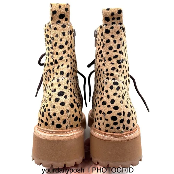 Dolce Vita leopard print calf hair leather lace up Whitny boots US 6.5