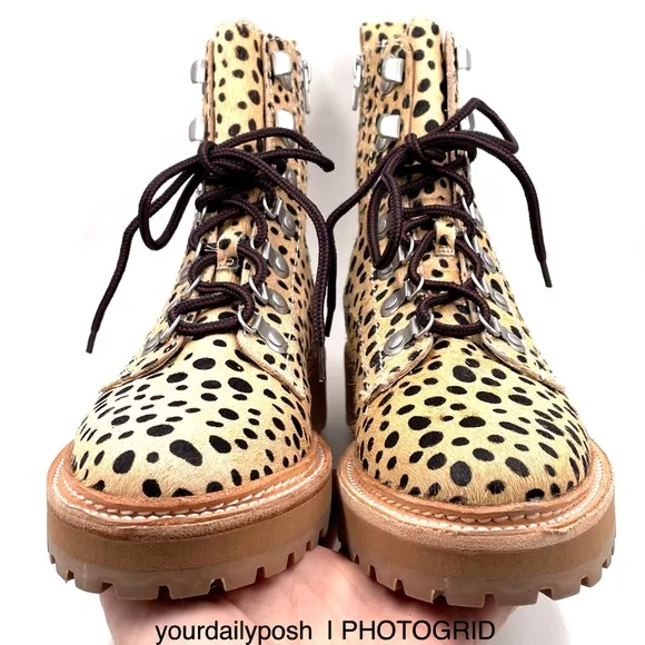 Dolce Vita leopard print calf hair leather lace up Whitny boots US 6.5