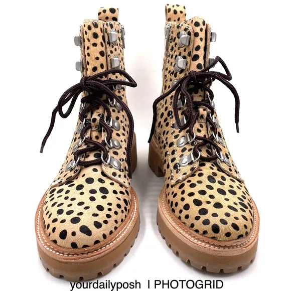 Dolce Vita leopard print calf hair leather lace up Whitny boots US 6.5