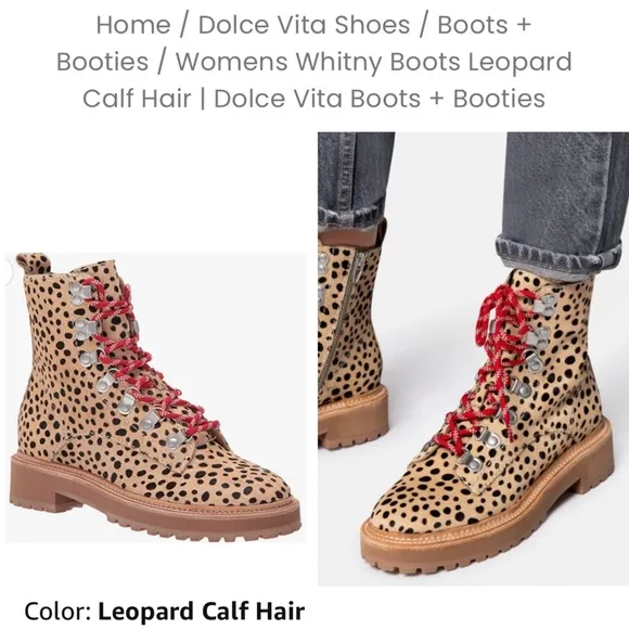 Dolce Vita leopard print calf hair leather lace up Whitny boots US 6.5