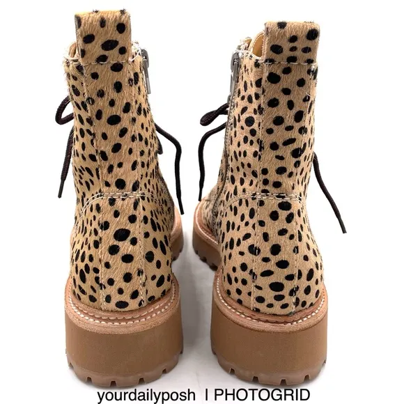 Dolce Vita leopard print calf hair leather lace up Whitny boots US 6.5