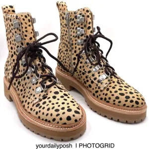 Dolce Vita leopard print calf hair leather lace up Whitny boots US 6.5