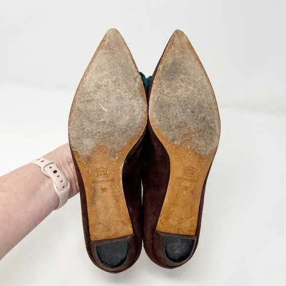 Domenico Vacca Women's Flats Slip On Pointed Toe 39 IT US 8.5 Fabric Roses Brown