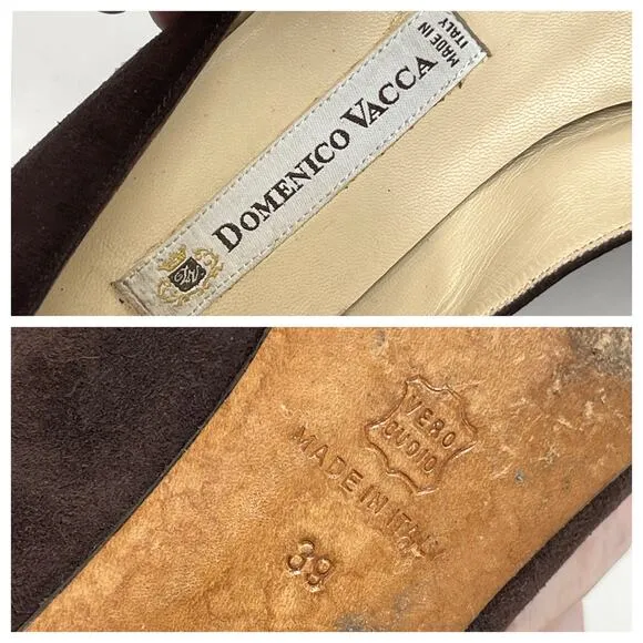Domenico Vacca Women's Flats Slip On Pointed Toe 39 IT US 8.5 Fabric Roses Brown